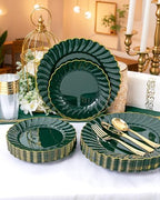 YOUBET 175PCS Green Scalloped Plastic Plates for Party Wedding - Image 4
