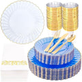YOUBET 175PCS Clear Blue Scalloped Plastic Plates for Party Wedding by YOUBET