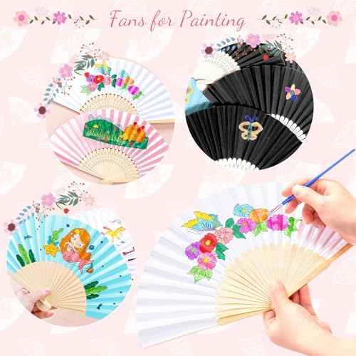50 Packs White Paper Fans Paper Hand Fan Bamboo Folding Fan Handheld Fan Paper Folded Fan Paper Fan for Wedding Party and Home Decoration - Image 4