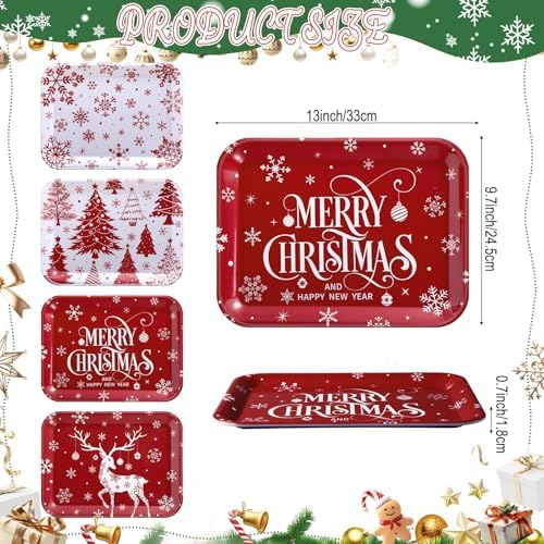 4 Pieces Christmas Serving Trays Melamine Platters - Image 2