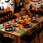 200pcs Black Orange Purple Plastic Plates Party Supplies, Disposable 9’’Dinner Plates and Napkins, Cups & Cutlery Plastic Dinnerware Set for Halloween, Birthday, Themed Party, Serves 50 Guests - Image 4