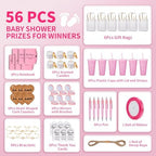 56Pcs Baby Shower Prizes for Game Winners Baby Shower Favors Gifts including Plastic Tumbler Notebook Scented Candles Ballpoint Pen Mirrors with Hair Brushes Bracelet Gift Bag (Pink) - Image 2