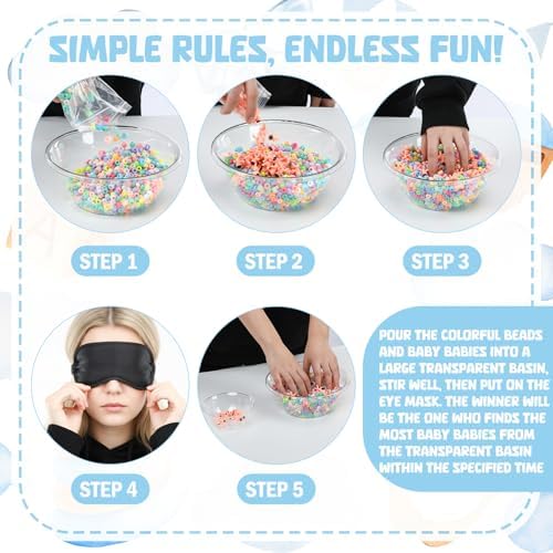 6 Set Funny Baby Shower Games, Bowls Blindfolds Babies Beads - Image 4