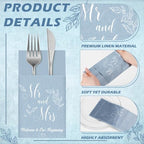 Potchen 100 Pcs Linen Feel Napkins Disposable, Blue Mr and Mrs - Image 3