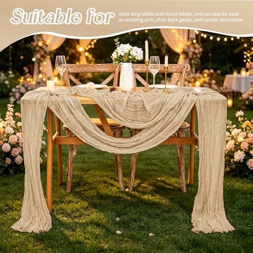 20 Pack Beige Table Runner 17 x 108inch Cheesecloth Table Runner Rustic Boho Gauze Sheer Fabric Cheese Cloth Table Runners for Wedding Party Bridal Baby Shower Birthday Spring Table Decor - Image 5