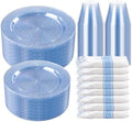 DaYammi 350PCS Blue Glitter Plastic Dinnerware Set for 50 Guests by DaYammiwillaccompanyyou