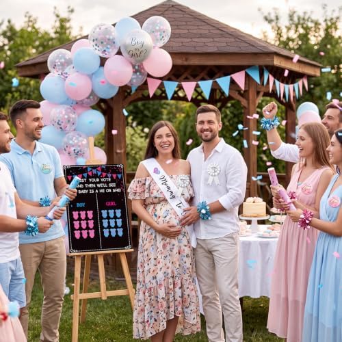 Thiccywoov Gender Reveal Decorations 40 Button Pins 40 Gender Reveal Sequins Bracelets Sash and Tinplate Badge Mommy to Be and Daddy to Be 54 Voting Boy or Girl Games Party Supplies - Image 6