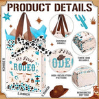 50 Pcs My First Rodeo Birthday Party Favors Bags with Handles for Guest Western Cowboy 1st Birthday Gift Bag with Tissue Paper Ribbons Cowboy Candy Bag My First Rodeo Party Supply(Blue) - Image 2