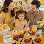 50Sets Bee Honey Jars Party Favors Bulk, Mini Plastic Bee Theme Honey Jar Pots Decoration with Spoon, Trays, 3D Stickers, And Markers for DIY Cupcake Dessert Baby Shower Wedding Party Gift Set - Image 6