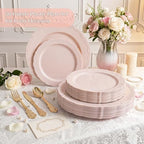 DaYammi 150Pcs Pink Plastic Plates & Gold Plastic Silverware Set for Party - Image 3