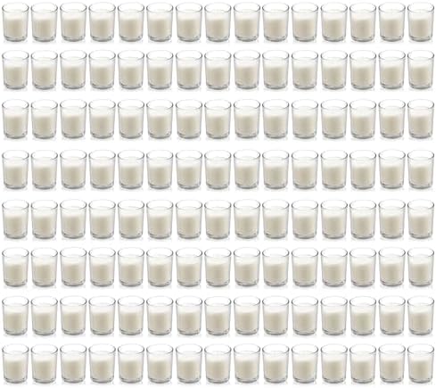 Housecret 120 Pack Warm White Unscented Clear Glass Filled Votive Candles. Hand Poured Wax Candle Ideal Gifts for Aromatherapy Spa Weddings Birthdays Holidays Party by Housecret