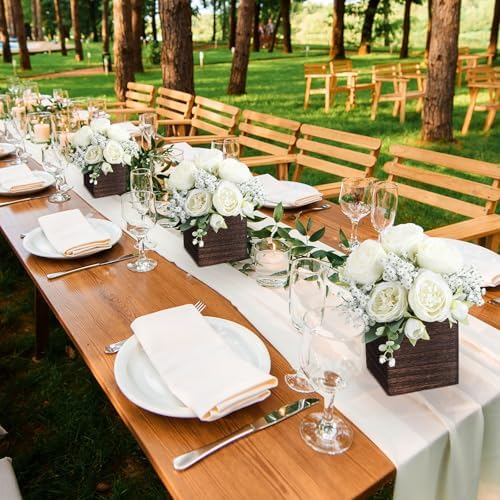 Suncalla 6 Sets Artificial Peonies Flower Centerpieces Wood Box,White - Image 5
