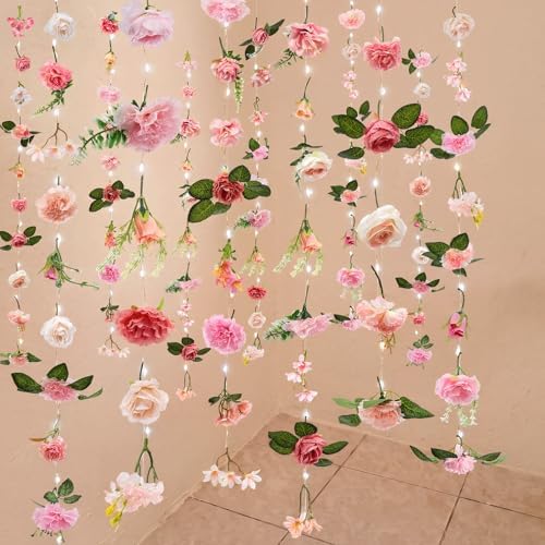 Suncalla 6 Pack 35.4ft Fake Flower LED Garland Backdrop, Bright, Pink - Image 4