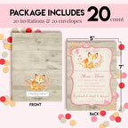 Custom Baby Shower Invites Pink Watercolor Little Fox Invitations 20 5x7 Personalized Watercolor Fox Invites With Envelopes - Unique Girl Watercolor Fox Baby Shower Cards - Image 4