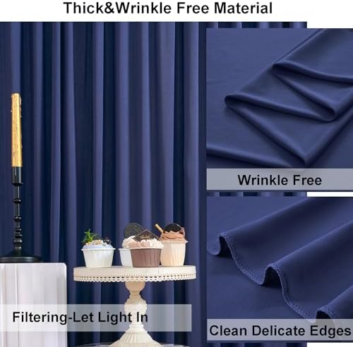 Wrinkle Free 20ft×10ft Navy Blue Backdrop Curtains for Parties, 4 Panels 5×10ft Thick Silky Polyester Navy Photo Backdrop Drapes Curtains for Graduation Party Birthday Baby Shower Wedding Photography - Image 3
