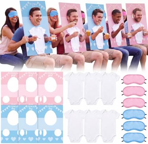 Shyyween 6 Sets Baby Shower Game Feed the Baby Blue Pink Gender Reveal Game by Unknown