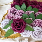 50pcs Burgundy Maroon Foam Fake Roses with Stems Dark Red Mauve Artificial Flowers Real Looking for Wedding Bouquets Bridal Shower Centerpieces Floral Arrangements Party Tables Home Decor Bulk - Image 3