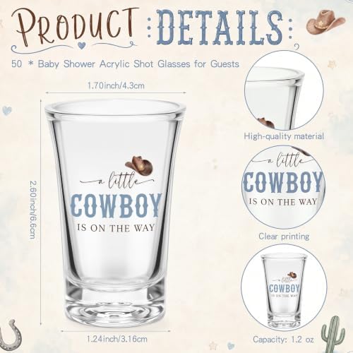 50 Sets Baby Shower Favors Shot Glasses Keychain Gifts, Cowboy, Blue - Image 2