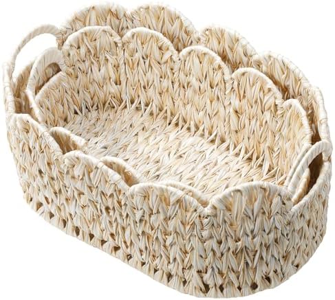 Set of 2 Scalloped Baskets, Small Wicker Baskets for Gifts, Beige by WEAVECOMFORTINTOEVERYCORNER