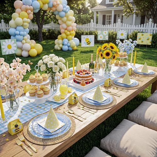 Festiva 60PCS Clear Blue Gold Plastic Plates - Heavy Duty Fancy Disposable Plates With Gold Rim -serve for 30 guests Include Each 30PCS 10.25" & 7.5" Honeycomb Design Plates for Party(Blue) - Image 6