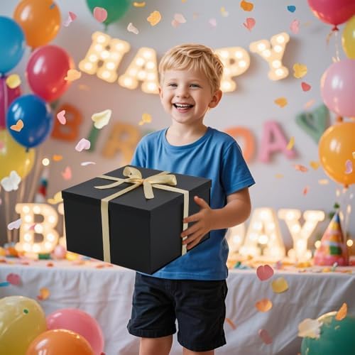UoeRing 2Pcs Black Extra Large gift box with lids 16.5×13×8 Inches gift boxes for presents,Birthday Box (include Ribbon, Paper Shred Filler Gift Card & Envelopes) - Image 6
