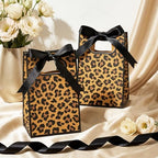 AmazingSpark 50 Pcs Leopard Print Mini Gift Bags Bulk 6.3 x 3.9 x 2.8 Inch Cheetah Small Gift Bags with Handles and Ribbon Bows for Wedding Birthday Bridal Baby Shower Party Favors(Brown Black) - Image 4