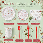 LemonRoad 175 Pcs Little Love Ladybird Party Supplies, Garden Floral Disposable Tableware Set for 25 Guests, 9" Plates, 7" Dessert Plates, Cups, Napkins and Red Cutlery for Baby Shower Birthday - Image 2