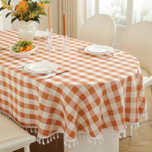 Laolitou Fall Thanksgiving Orange Oval Tablecloth Tassels, 60 x 84 Inch by Laolitou