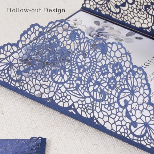 AdasBridal 50pcs Navy Blue Laser Cut Wedding Invitations Cards Blank - Image 5