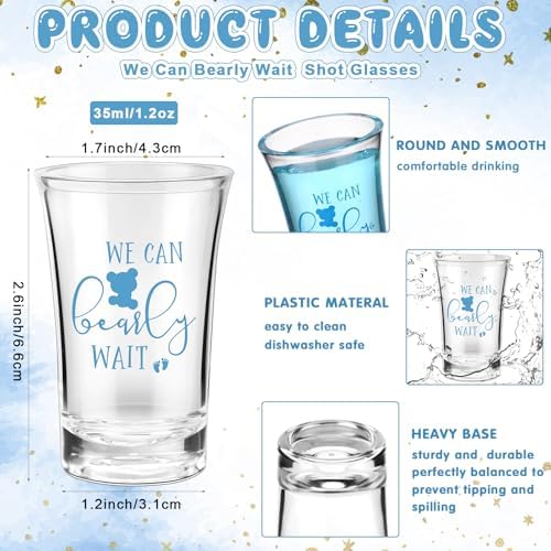 Pickmesh 50 Sets Baby Shower Shot Glasses for Guests Include We Can Bearly Wait Acrylic Shot Glasses It's a Boy Bear Cards Bags for Boy Gender Reveal Party Favors Supplies - Image 2