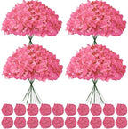 100 Pcs Fuchsia Hydrangea Artificial Flowers Bulk, Fake Silk Hydrangea Flowers Heads with Stems for Wedding Decorations Garden Party Baby Shower Porch Home Decor Table Centerpieces by Cherica