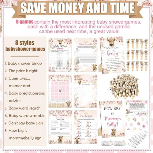 Funnymoom 426 Pcs Highland Cow Baby Shower Games Set, 8 Activities - Image 5
