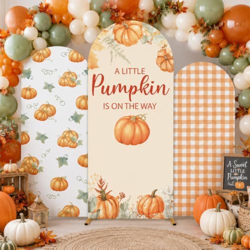3 Pcs Fall Themed Arch Backdrop Covers Orange A Little Pumpkin Party Decor by chiazllta