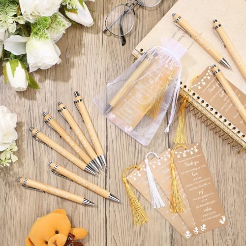 Gilprop 50 Sets Kraft Brown Baby Shower Favors for Guests Includes 50 Baby Shower Ballpoint Pens 50 Thank You Bookmarks with Organza Bags for Gender Reveal Gifts Guest Prizes - Image 4