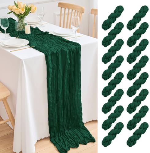 16 Pack Dark Green Cheesecloth Table Runner 21.5 x 120 Inches Boho Gauze Table Runners 10FT Long Cheese Cloth Table Runner for Bridal Shower Baby Shower Birthday Party Wedding Decor by Unknown