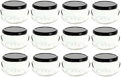 Nakpunar 12 pcs 6.75 oz Glass Tureen Jars with Black Lids - 200 ml by Nakpunar