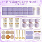 Baby Shower Prizes for Game Winners Baby Shower Games Prizes Ceramic Mugs with Metal Spoons Woven Coasters Notebooks Scented Candles Gift Bags Wedding Bridal Shower Favors for Guests (6, Purple) - Image 4