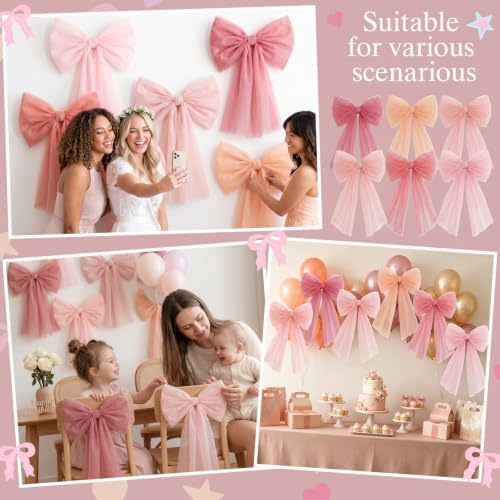 6 Pcs Large Blush-Pink Mesh Bows for Backdrop 31.5 x 19.7 Inches - Image 6