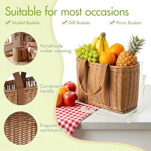 2 Pcs Large Wicker Basket with Handle Empty Woven Gift Basket for Gifts Summer Beach Party Spring Picnic Rattan Goodie Stuffer Candy Storage Wedding Home, 11.4 x 7.9 x 5.9 Inch - Image 2