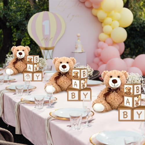 WinnerWhy 20 Pcs 4 Sets Bear Boxes with Letters for Baby Shower Brown Bear Baby Shower Centerpieces for Gender Reveal Birthday Party Table Decorations - Image 6