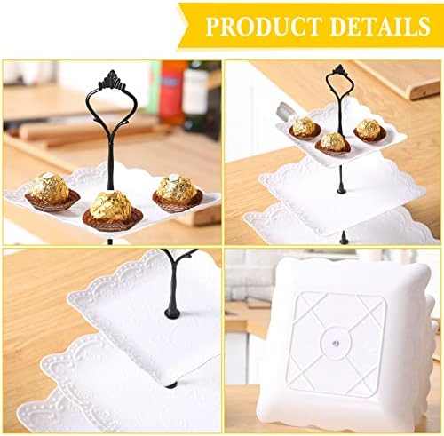 Sawysine 6 Pack 3 Tiered Serving Tray White Plastic Dessert Tower, Black - Image 3