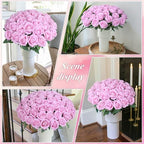 50 PCS Pink Roses Artificial Flowers, Fake Roses with Stem Realistic Silk Roses for DIY Wedding Bouquets Table Centerpieces Arrangements Baby Shower Birthday Home Decor Valentine's Day Gift for Her - Image 4