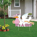 VictoryStore Yard Sign Outdoor Lawn Decorations - It's a Girl” Die Cut Stork, Baby Announcement Yard Sign (Medium Skin Toned Baby) - Image 2