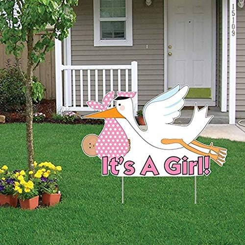 VictoryStore Yard Sign Outdoor Lawn Decorations - It's a Girl” Die Cut Stork, Baby Announcement Yard Sign (Medium Skin Toned Baby) - Image 2