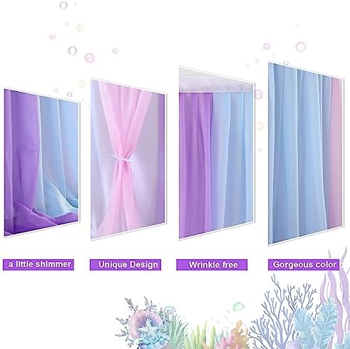 Mermaid Tulle Table Skirt Blue Pink Purple Striped Table Skirts for Rectangle Tables Frozen Baby Shower Mermaid Birthday Parties Decoration 9ft - Image 4