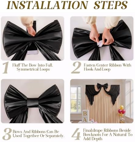 Giant Black Bow for Backdrop 80x24 Inches Large Satin Ribbon Bow Wall Decor for Wedding Birthday Baby Shower Party Photo Booth, Washable Reusable Big Bow for Nursery Bedroom Door Hanging Decoration - Image 5