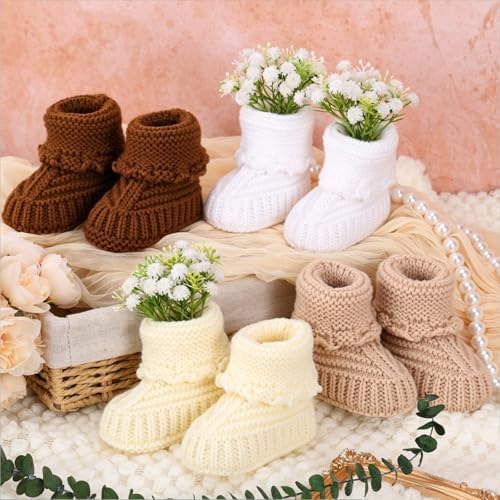 4 Set Knitted Baby Booties for Centerpieces, Baby Shower Centerpieces - Image 4