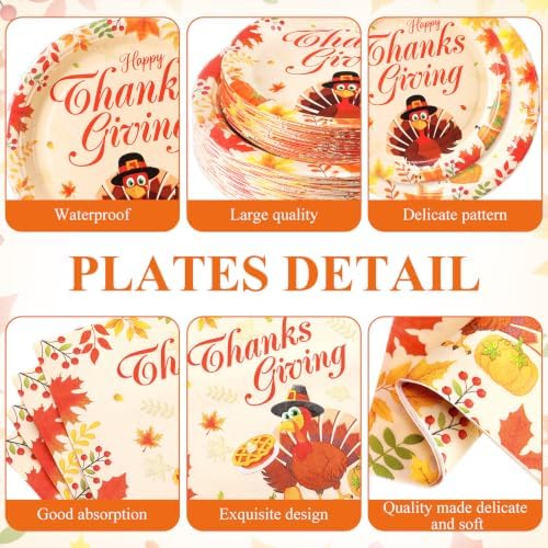Funnymoom 400 Pcs Thanksgiving Party Supplies for 50 Guests Turkey Fall Leaves Paper Plates and Napkins Cups Disposable Autumn Dinner Parties Set Cutlery for Friendsgiving Fall Party Favor - Image 2