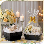 Fuyoooo 8 Pack Black Basket for Gifts Empty to Fill, 10" x 8" Thick Sturdy Kraft Scalloped Edge Gift Basket with Handle, 8 Wrap Bag 8 Bow 16 Tissue Paper for Christmas Wedding Birthday Wrapping Gift - Image 6