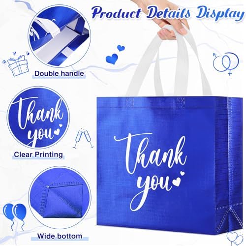 Sweetude 30 Thank You Non Woven Gift Bag, 11 x 12 x 5 Inch, Royal Blue - Image 4